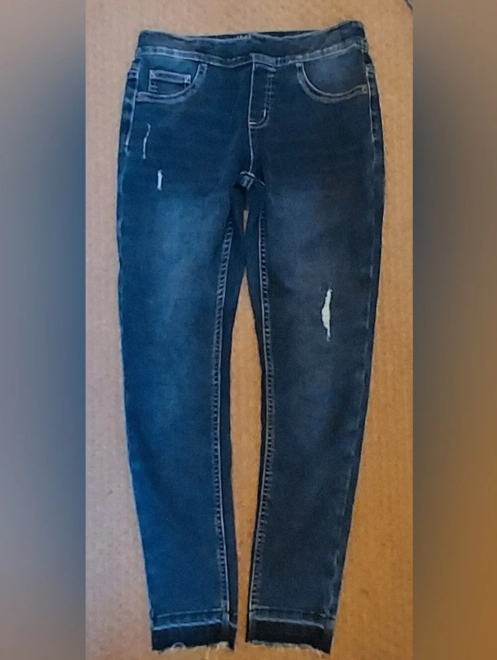 Justice Girl Mid Rise Jegging Jeans Distressed Size 14 Blue Raw Hems